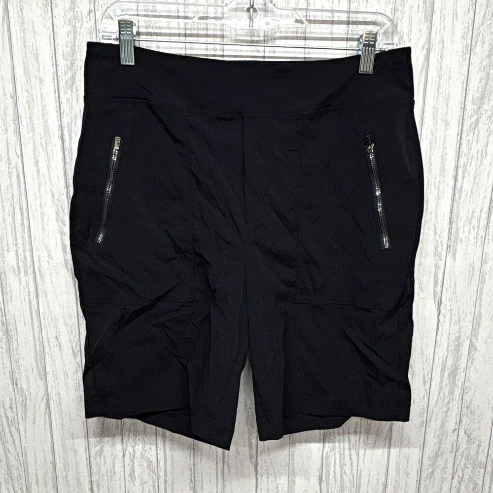 Athleta Womens Size 10 Black Athletic Shorts Zip Closure Pockets Stretch